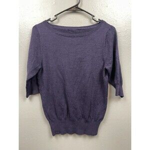 The Limited Merino Wool Blend Purple Short Sleeve Sweater Shirt M Medium READ